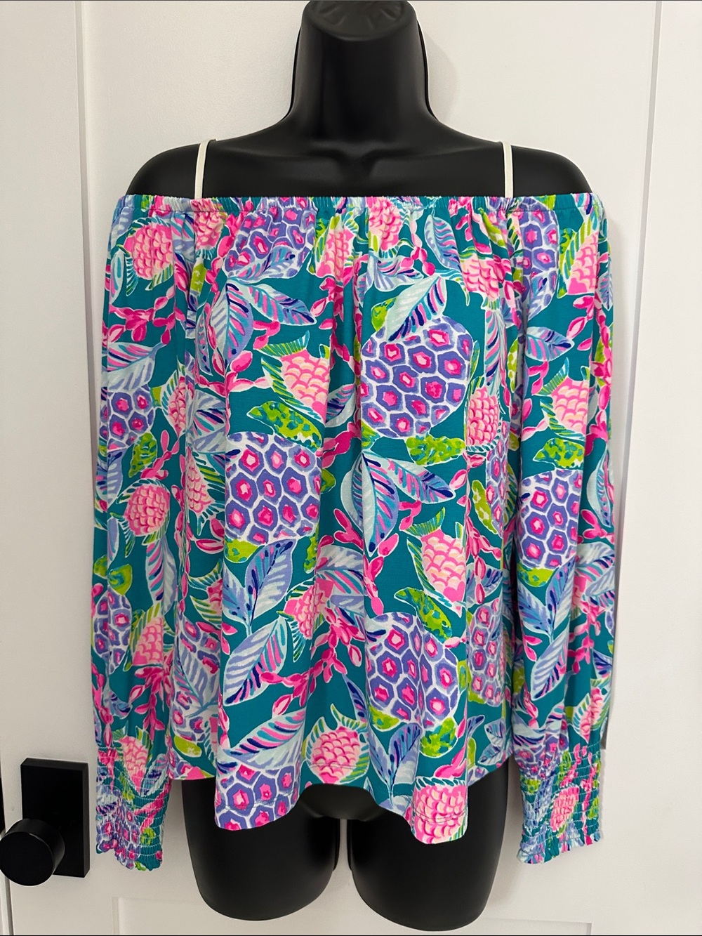 Lilly Pulitzer Maldives Green Turtle Wave Off-Shoulder Blouse